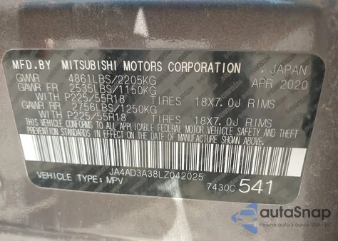 2020 Mitsubishi Outlander Se 2.4 из США, поврежденный, VIN JA4AD3A38LZ042025